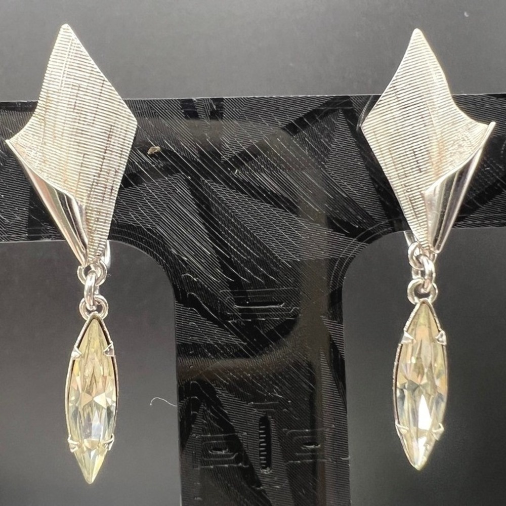 Vintage Sterling Silver Earrings Rhinestone Dangling Screw Back MCM 1" 4g